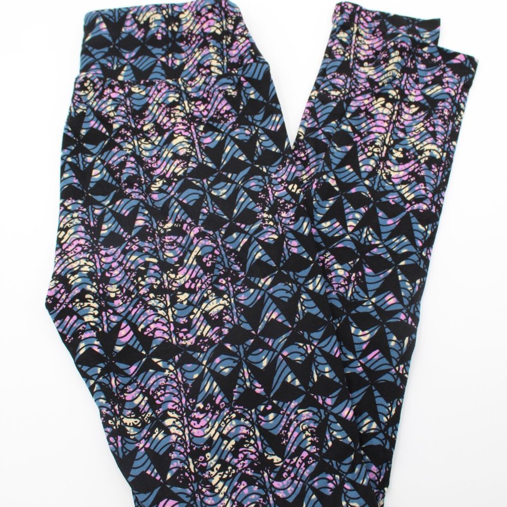 LuLaRoe Leggings One Size OS Buttery Soft & Comfy Blue / Black Triangles Shapes